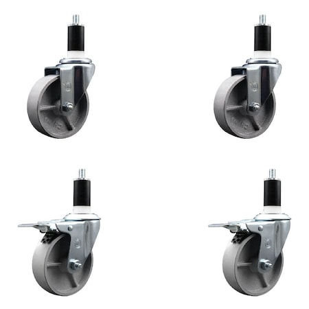 Service Caster 4'' Semi Steel Swivel 1-3/8'' Expanding Stem Caster Set 2 Total Lock Brakes, 4PK SCC-EXTTL20S415-SSR-2-S-2-138
